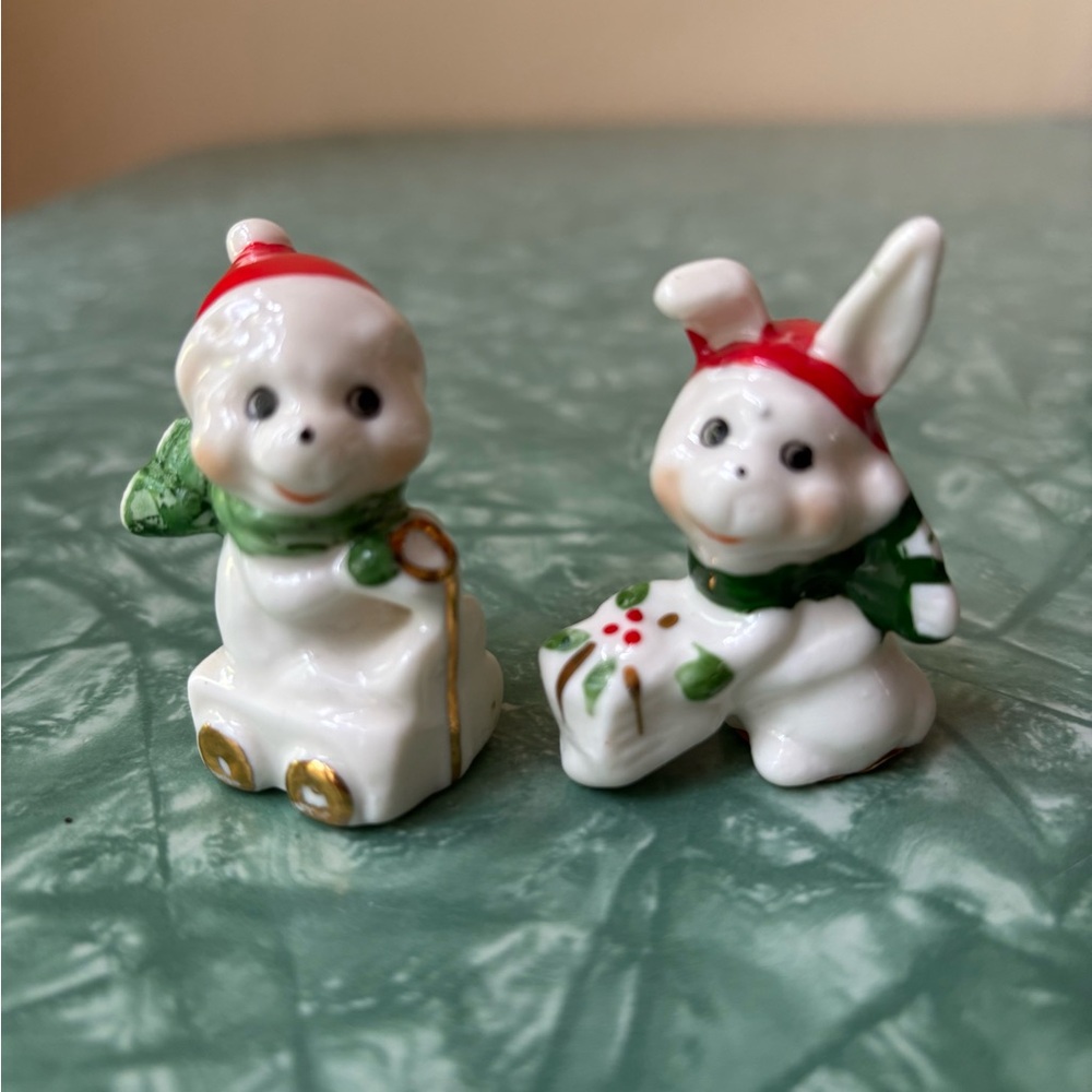 Vintage Giftcraft Holiday Winter Miniature Figurines Bunny and Bear